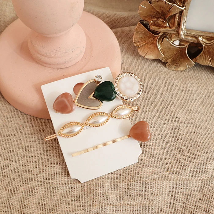 

3pcs/set Fashion ins Korea Metal Gold Imitiation geometric Pearl Hair Clips for women hairpin barrett Hair Accessories