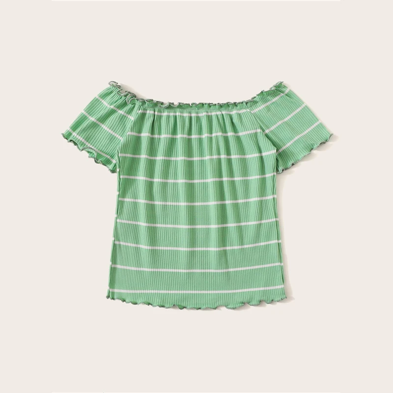 SHEIN летний топ в полоску с открытыми плечами, Белая Летняя футболка с коротким рукавом, сказочный стиль, женская летняя облегающая футболка