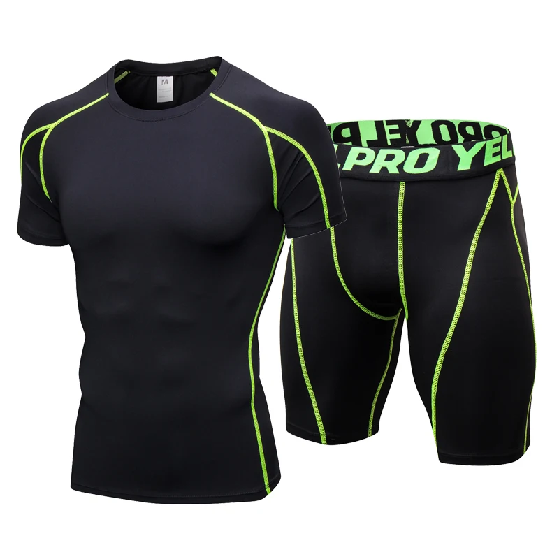 Мужские спортивные костюмы с коротким рукавом для фитнеса футболка полный
