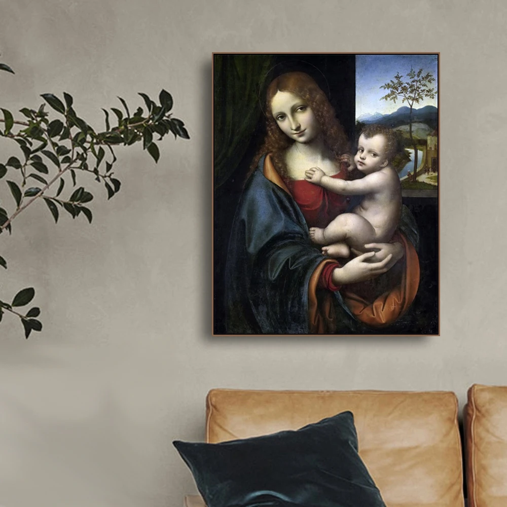 Мадонна и ребенок известная картина маслом от Da Vinci холст живопись искусство на