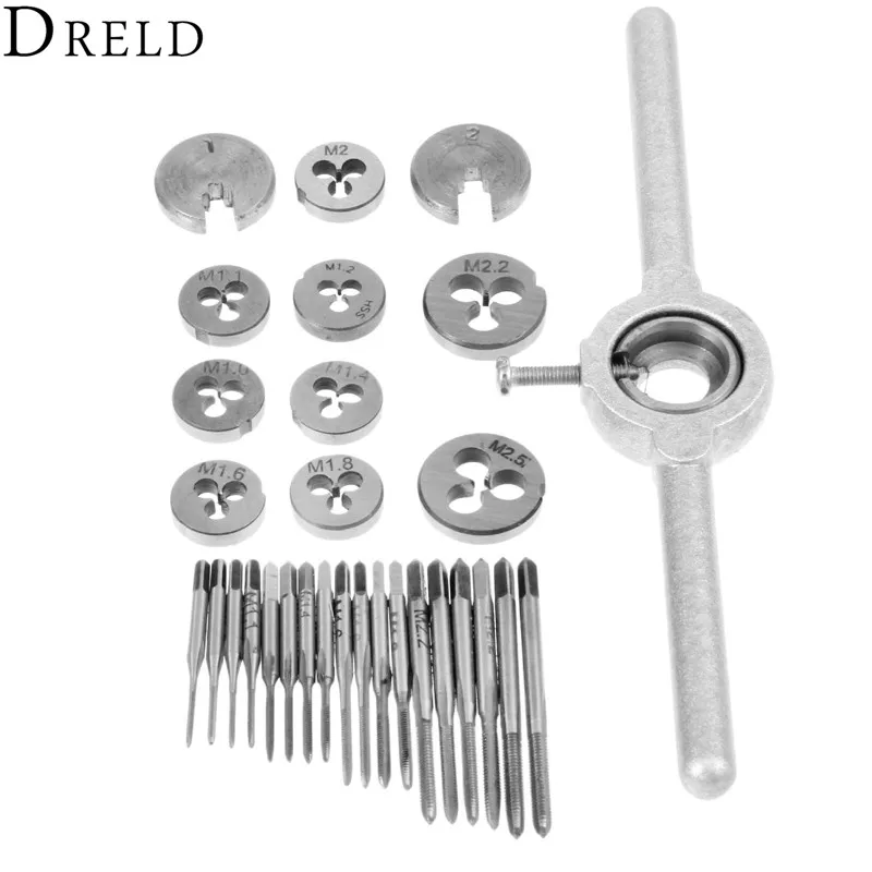 DRELD 31 шт./компл. Метрическая мини-Метчики умирает комплект M1-M2.5 с зажимом медной