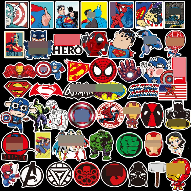 Super hero Sticker 50pcs Spiderman Captain America cool anime waterproof suitcase box laptop guitar luggage bicycle toy stickers | Игрушки и