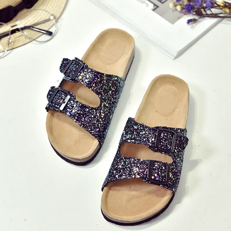 Новинка женская и детская блестящая обувь сандалии-гладиаторы вьетнамки на