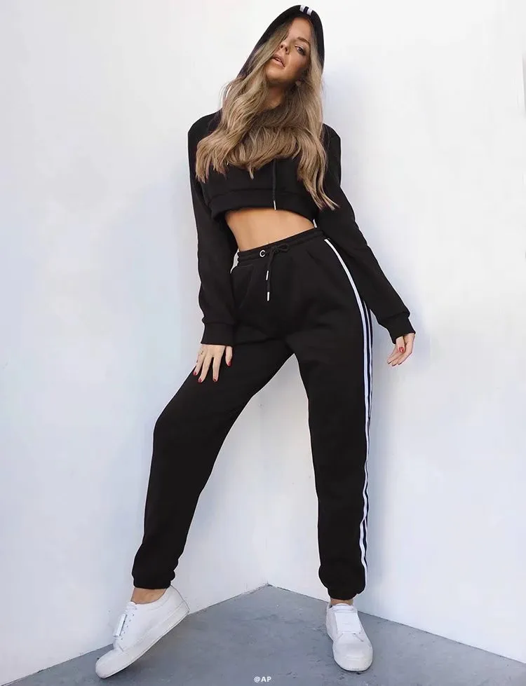 Осень 2017 г. Для женщин топ и Брюки для девочек кофты лоскутное спортивные пот