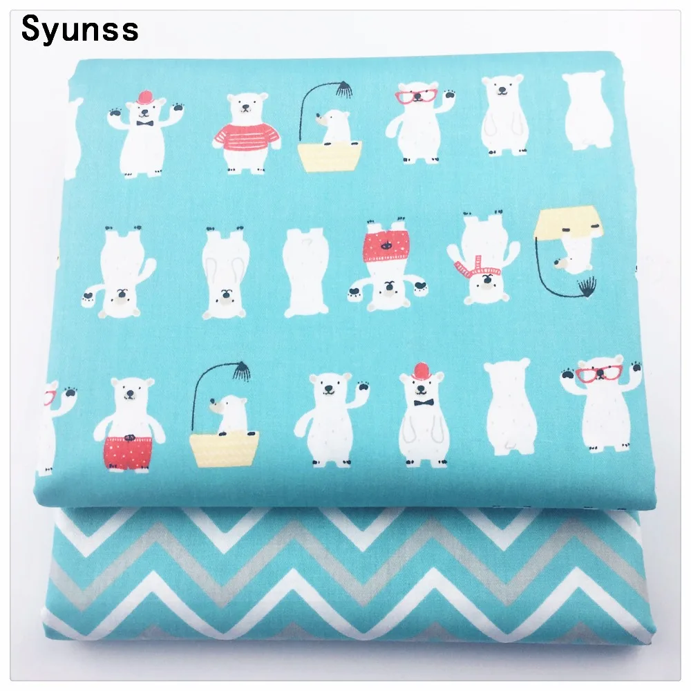 Новая хлопковая ткань Syunss с голубым медведем и волнами для рукоделия шитье