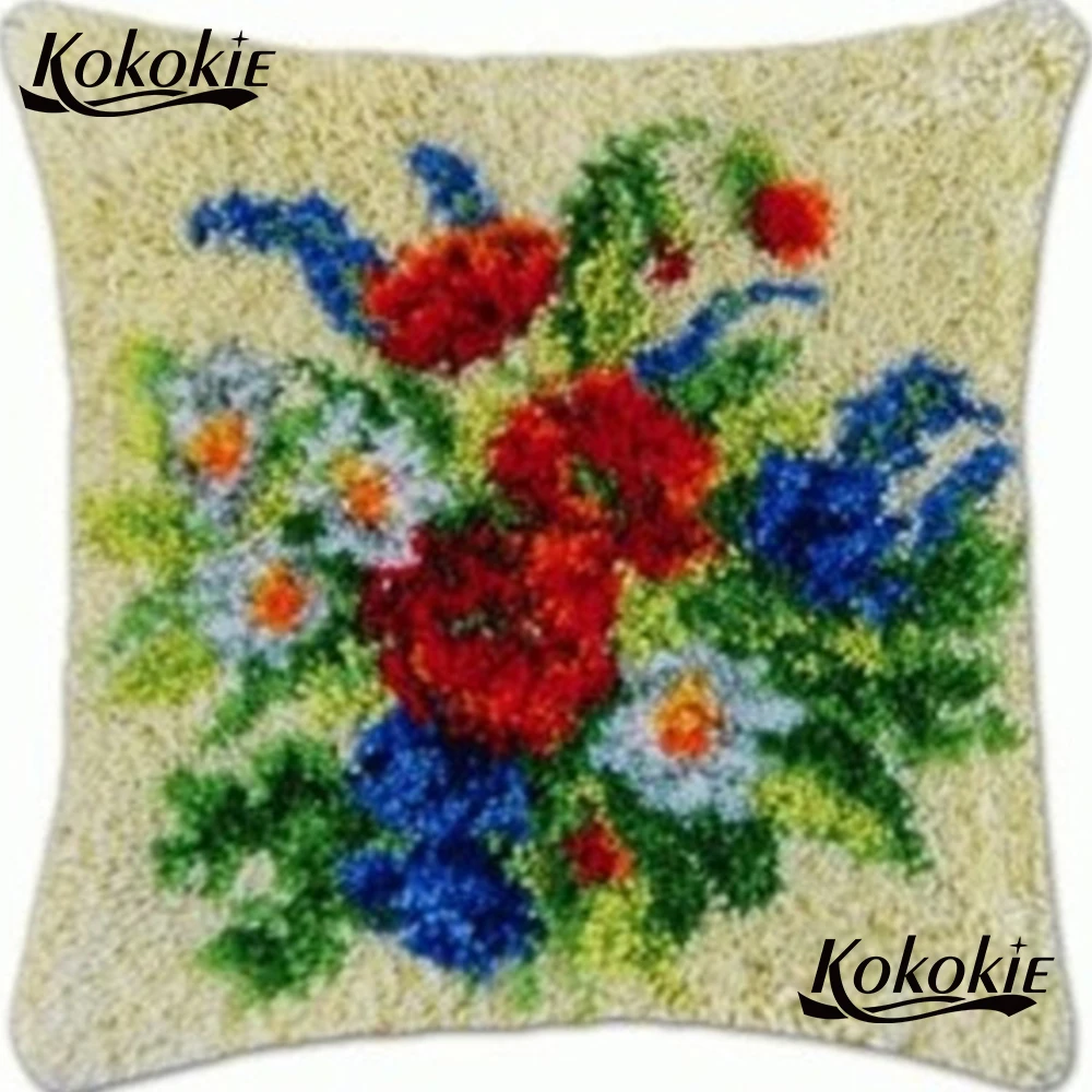 

Handmade printed cross stitch kits handicraft needlework sets 3d carpet flower cushion mat embroidery yarn latch hook rug pillow