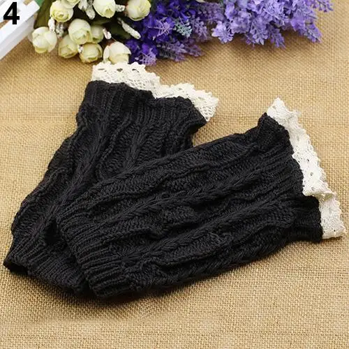 Популярные женские вязаные гетры с кружевной отделкой Короткие манжетами носки