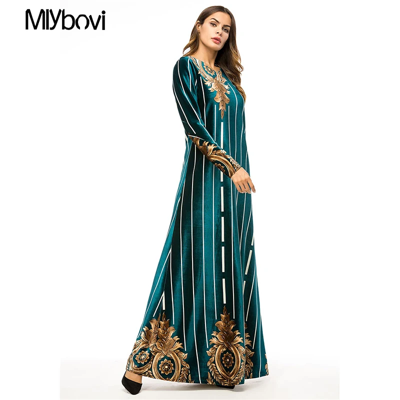 Vestido женское платье кафтан арабский абайя Дубай бархатное мусульманское с