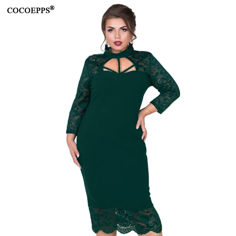 COOEPPS Осеннее женское платье кружевное с вырезом зимнее Vestidos большой размер
