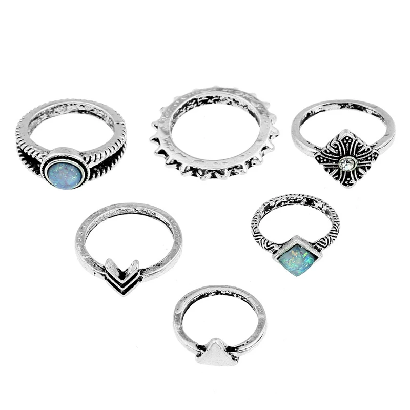 6 Геометрическая Романтический Кольцо Мода Набор Мульти-формы желе смола женский