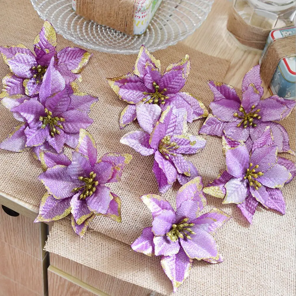 10pcs 13cm Glitter Artificial Wedding Christmas Flowers XMAS Tree Wreaths Decor Ornament | Дом и сад