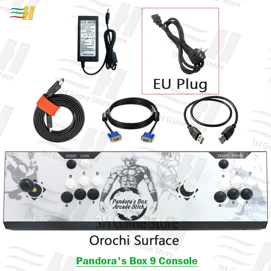 PB9 orochi EU plug Новинка Pandora box 9 аркадная игровая консоль 1500 В 1 видео игра HDMI VGA usb джойстик для ПК ps3 tv pacman pandora's box 5S 6s 7 - Цвет: PB9 orochi EU plug