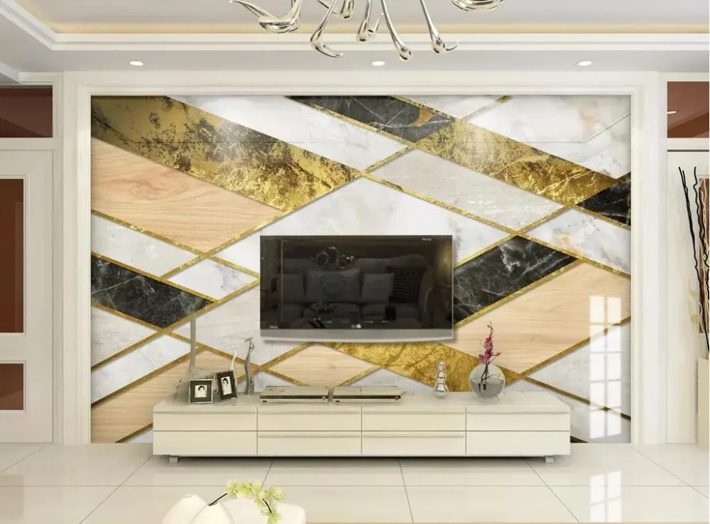 Beibehang papel de pared 3d обои на заказ Фреска геометрические золотые линии мраморный узор Фреска ТВ фон обои