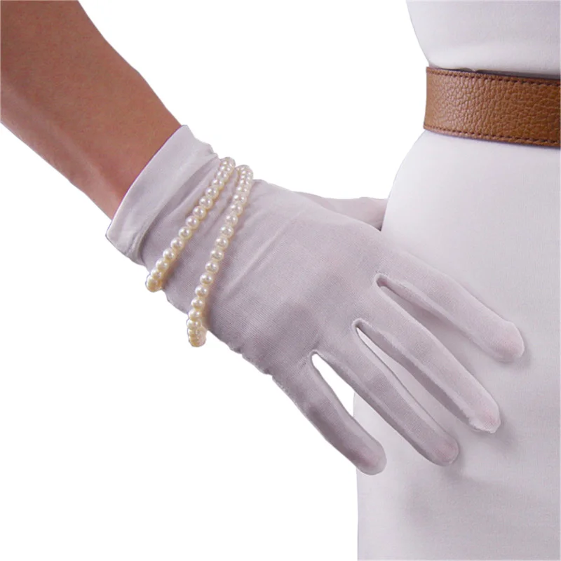 

Real Silk Gloves Natural Silkworm Silk Elasticity Sunscreen Beauty Short Style Lady Milky White Touchscreen Bride Gloves WZS01