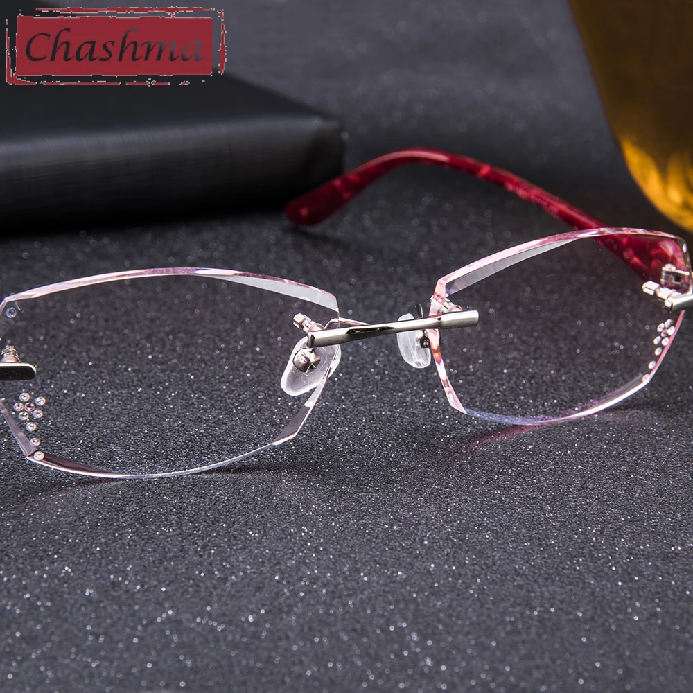 Chashma титановые Модные женские очки для глаз, алмазная оправа без оправы для очков, Женские оправы для очков, цветные линзы