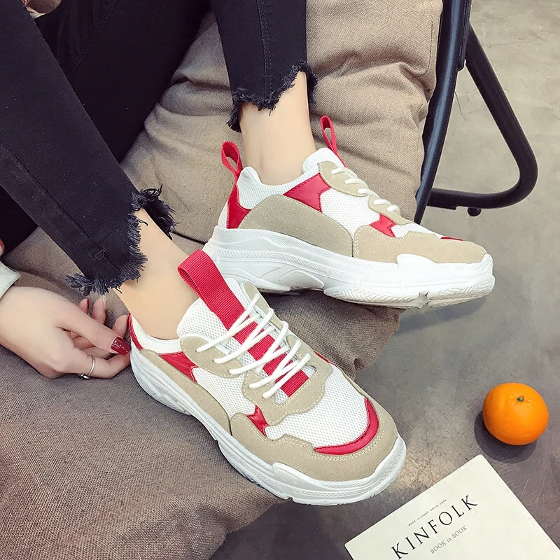 2018 модные кроссовки женская Повседневная дышащая обувь на платформе сетчатая