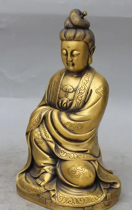 

S01492 11" Chinese Buddhism Bronze Seat Kwan-yin Guan yin Boddhisattva Buddha Statue