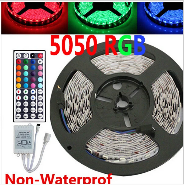 

Светодиодные лампы 5M non Водонепроницаемость 5050 SMD RGB 300, многоцветная светодиодная лента + пульт дистанционного управления на 44 клавиши