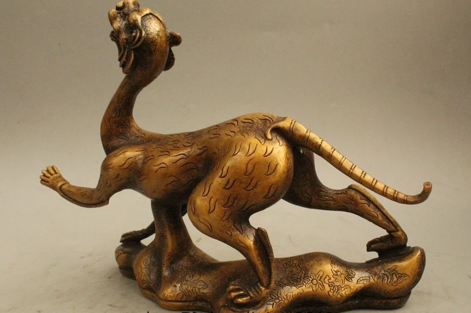 8 &quotКитай Китайский Народная Фэншуй Бронзовый Дракон Зверь Тигр Foo Статуя Собаки