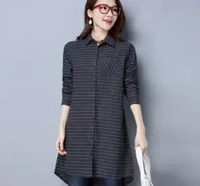 В полоску средней длины Для женщин рубашка Новинка 2017 года для отдыха Весна