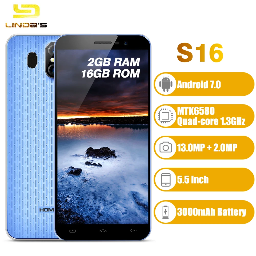 HOMTOM S16 5.5Inch 18:9 Edge Less Display Android7.0 Smartphone 3000mAh 2GB RAM 16GB MT6580 Quad Core 13MP Fingerprint Cellphone|smartphone