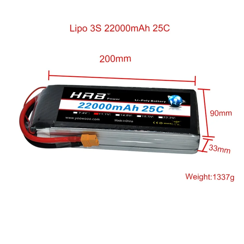 3S 11.1V 22000MAH HRB RC Lipo 2S 3S 4S батарея 7,4 V 11,1 V 14,8 V 22000mAh 25C MAX 50C Высокая емкость Т-образная заглушка для радиоуправляемого вертолета самолета - Цвет: 3S 11.1V 22000MAH