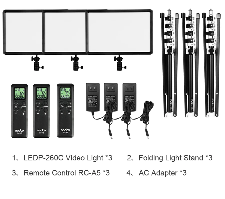 Godox 3x светодиодный P-260C 3300-5600 K светодиодный комплект непрерывного освещения для видеосъемки с подсветкой и футляром для переноски