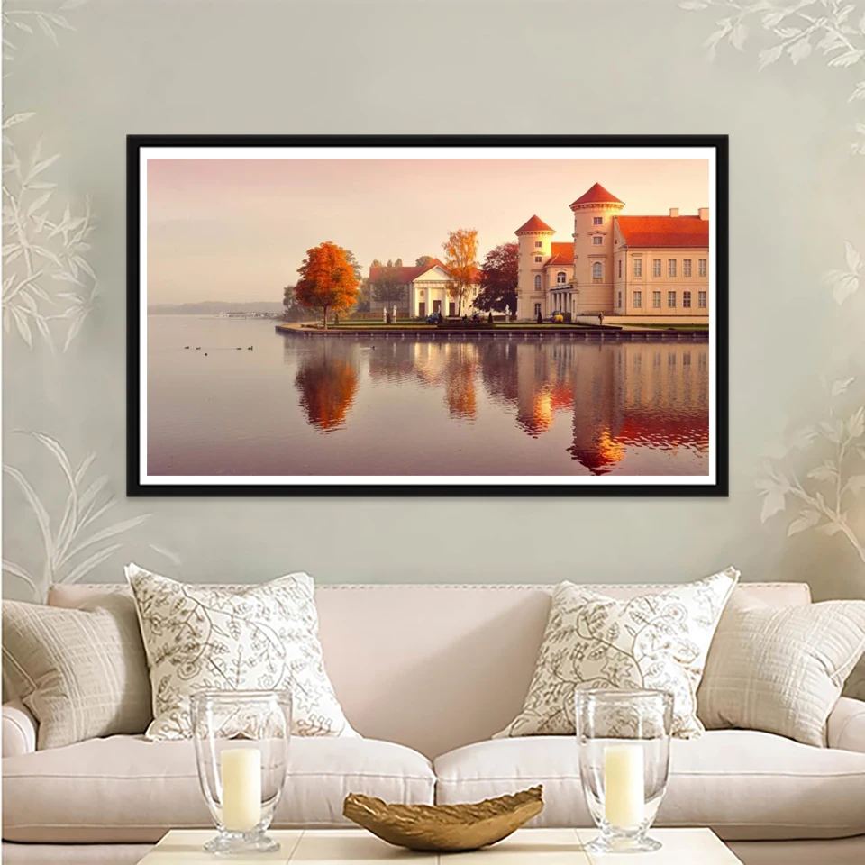 Scenery tree landscape village train DIY Crystal full 5D diamond painting cross stitch kits art mosaic round square rhinestone | Дом и сад