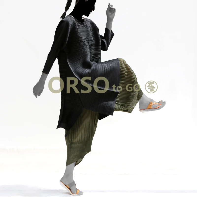 Miyake платье модное платье трапециевидной формы с О-образным вырезом три четверти