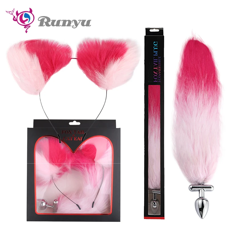 SM Cosplay Adjustable Fox Tail and Cat Ear Aluminium Alloy Butt Plug Artificial Wool 8 Color for BDSM | Красота и здоровье