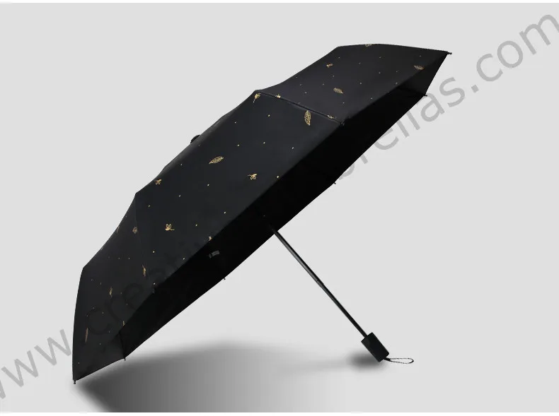 

Ox flexible anti-thunder fiberglass windproof 5times black coating anti-UV parasol pocket folding golden falling leaves umbrella