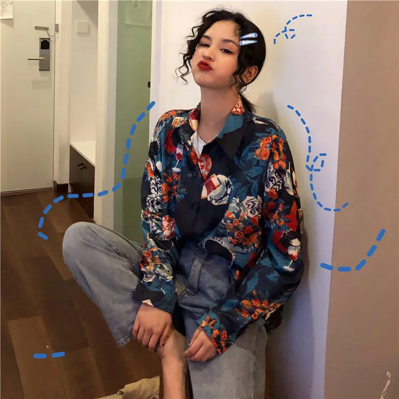 Woherb винтажная Блузка Женская Harajuku рубашка Топ 2020 уличная Свободные повседневные