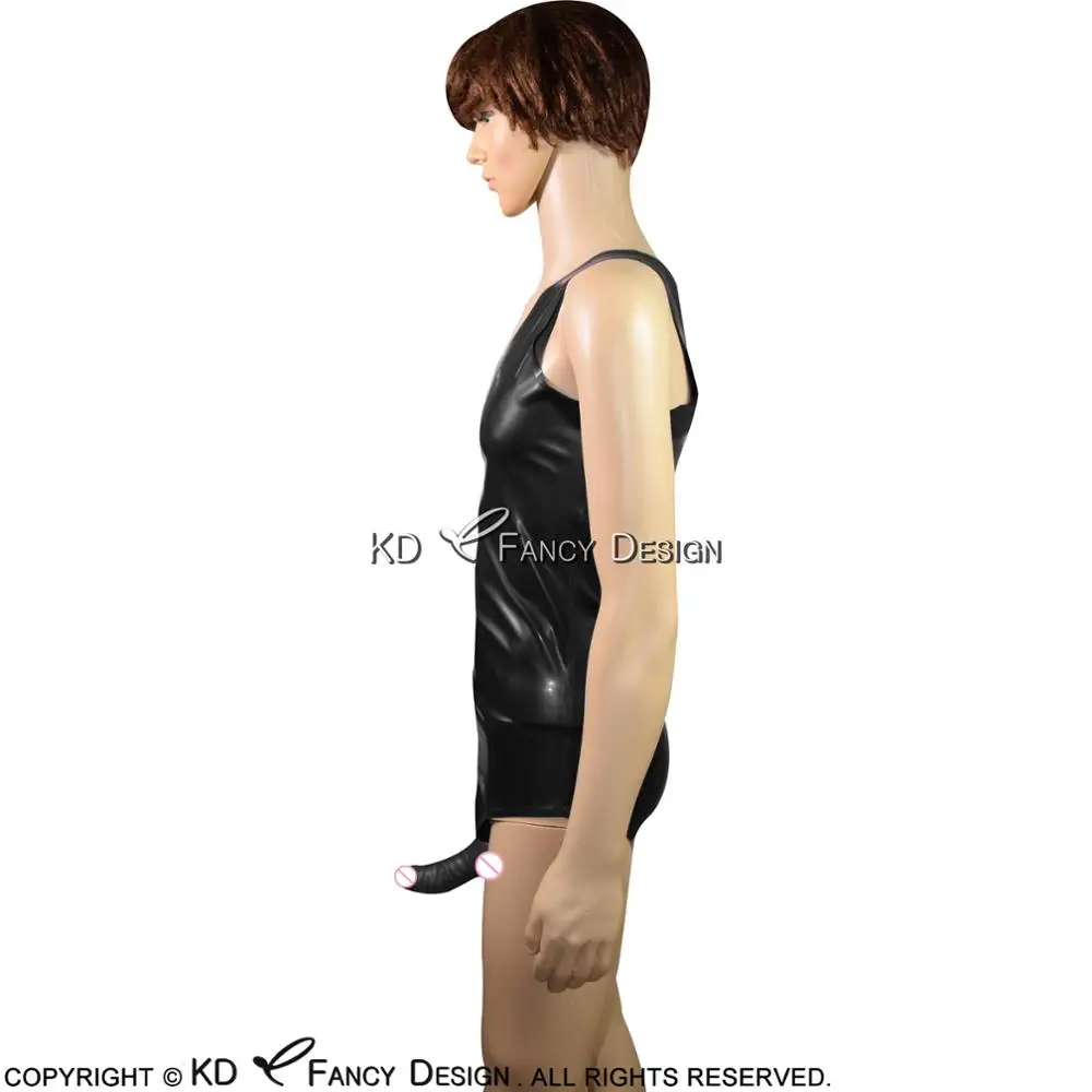 Пикантные черные латекс купальник с отделением для пениса Рубашка короткими