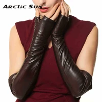 fashion fingerless gloves 49cm long real genuine leather for banquet opera women half finger solid sheepskin glove el016nn