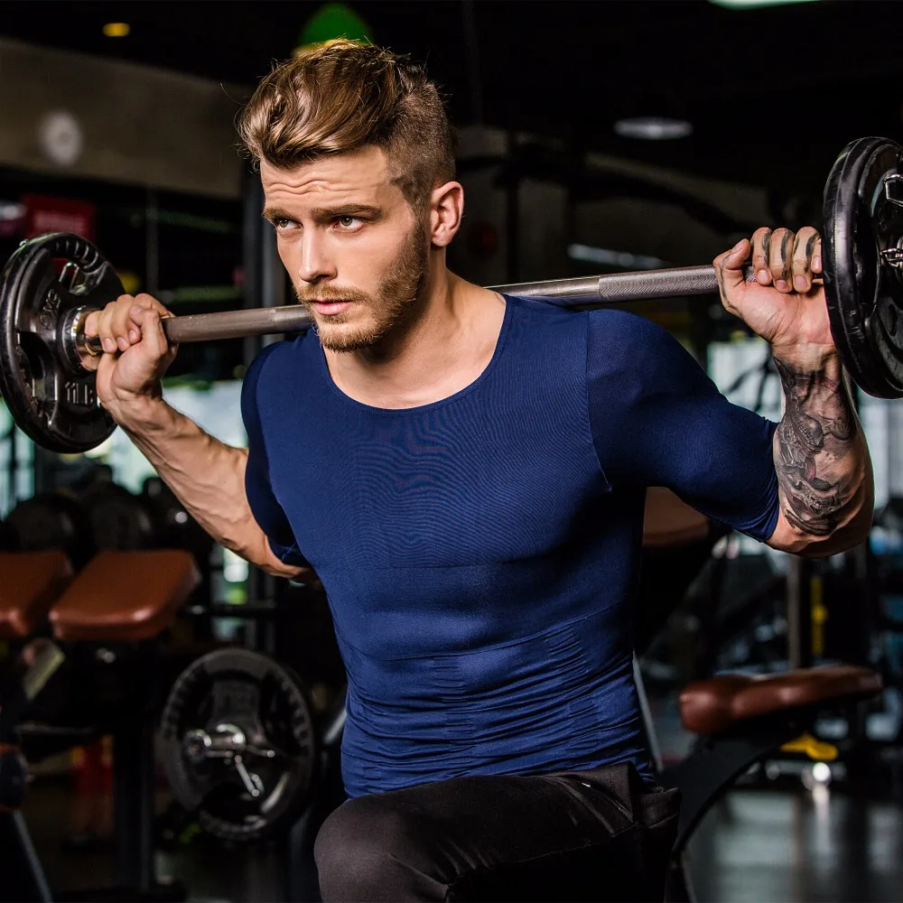 

Fashion 2021 Summer Fitness Joggers bodybuilding muscle sweat tight Carry buttock skinny nylon short sleeve Shapers men