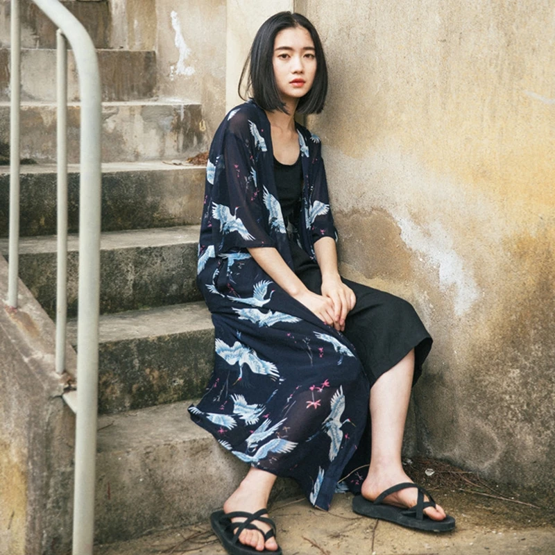 Женское японское кимоно yukata кардиган модная блузка с длинным рукавом в