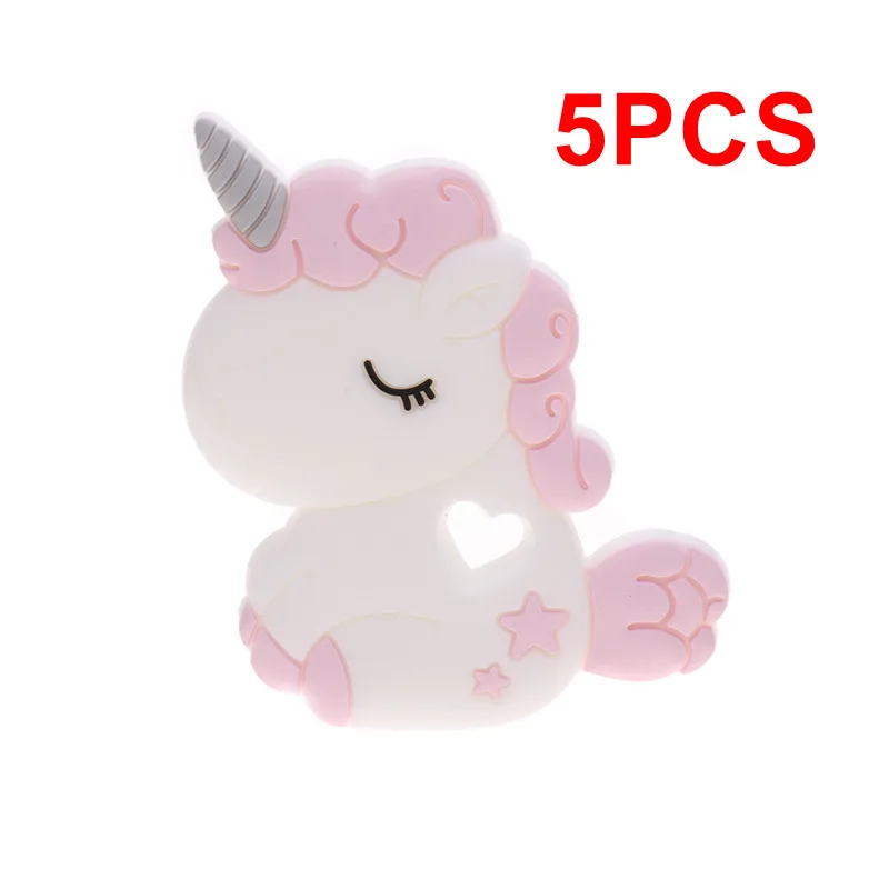58 Light pink 5 шт. силиконовый милый жевательный Прорезыватель в виде единорога в виде животных, не содержит бисфенола BPA, детские украшения для прорезывания зубов, подвеска, сделай сам, Детская соска, цепочка для душа, подарки - Цвет: 58 Light pink
