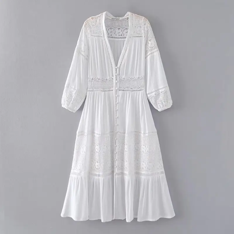 Кружевное пляжное платье с рукавом-фонариком лето 2018 | Женская одежда