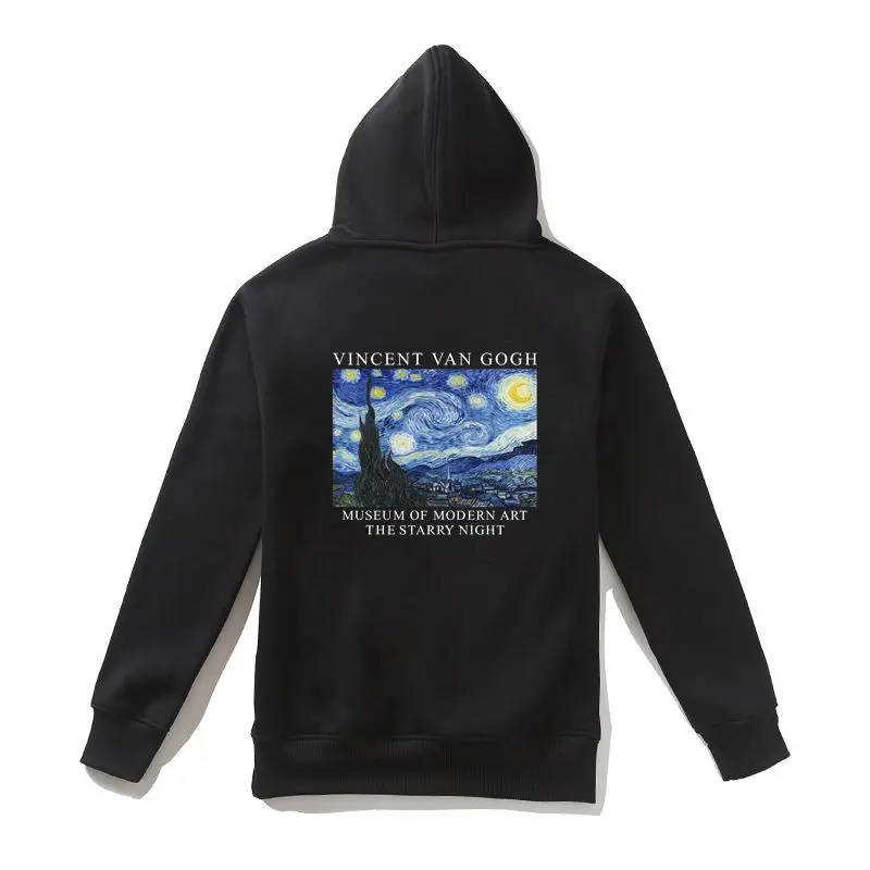 GAAJ Vincent Van Gogh, звездная ночь, мужские худи, женские, для скейтборда, хлопок, с принтом, новинка, Мужская толстовка, 88085 - Цвет: Black With Zipper