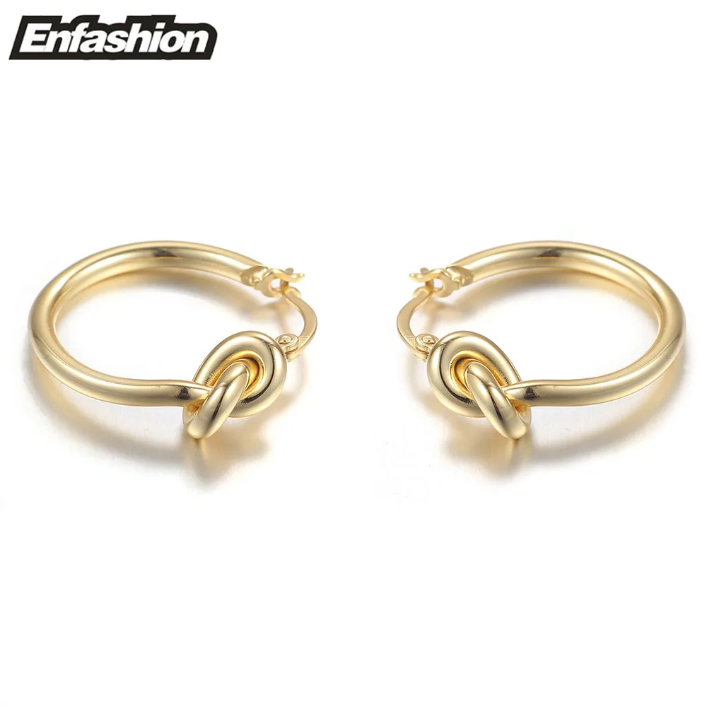 Оптовая продажа классические серьги кольца Enfashion с узлом золотого цвета круглые