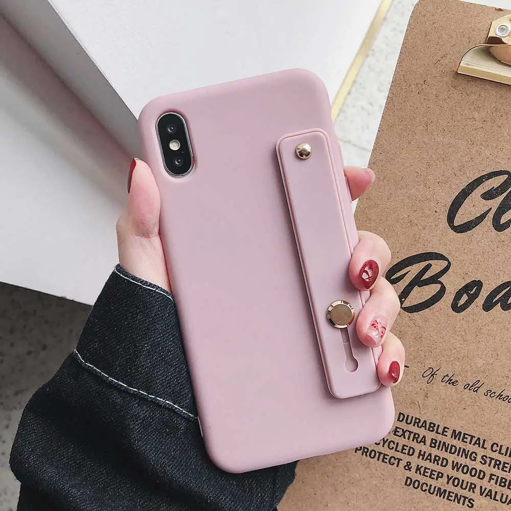purple Boucho ремешок на запястье чехол для телефона для iPhone 11 Pro Max 8 7 6 6s Plus X XR XS Max Мягкий ТПУ чехол карамельный цвет крышка с браслетом - Цвет: purple