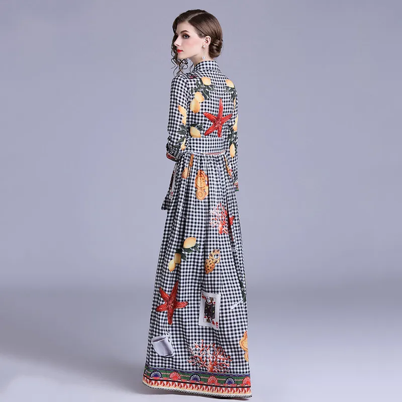 Женское клетчатое платье с принтом Таро длинное винтажное длинным рукавом и