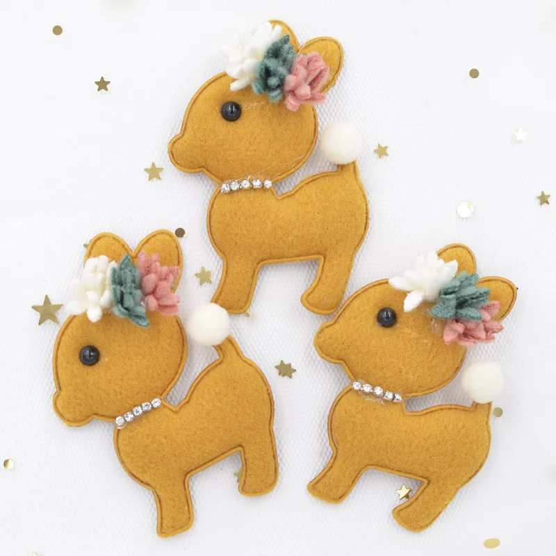 Yellow-4pcs 7 см плюшевая ткань стразы цветок палка-на Kawaii Олень аппликация для одежды шляпа и сумка носки ремесла швейные принадлежности Декор S64 - Цвет: Yellow-4pcs