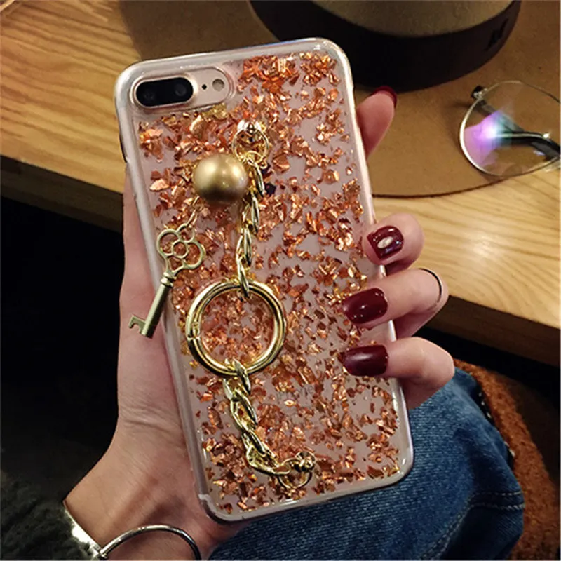 Для iPhone 6 6S 7 8 Plus X XS MAX XR Новая роскошная модная блестящая золотая фольга брелок