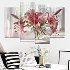 Картина на холсте, настенный художественный плакат, 4 шт., Букет розовых лилий и ваза для цветов, современный декор для гостиной, дома, Модульная картина