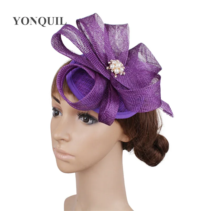 

Attractive Sinamay Purple Fascinator Hat Headbands Ladies Chic Headpiece T-Platform Headwear Gril Party Millinery Cap Accessory