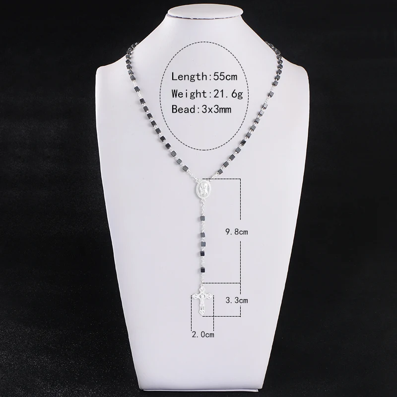 Коми 3 мм черная бусина квадратная подвеска-крест ручной работы ожерелье Иисуса