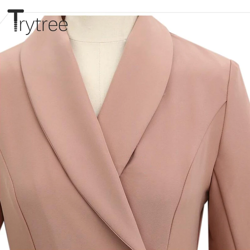 Trytree/Новинка осени Женская Длинная ветровка однотонная офисная с оборками на