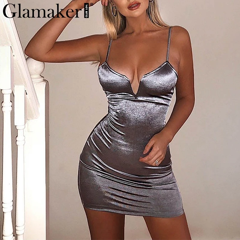 Женский атласный сарафан Glamaker красный праздничный сексуальное летнее короткое