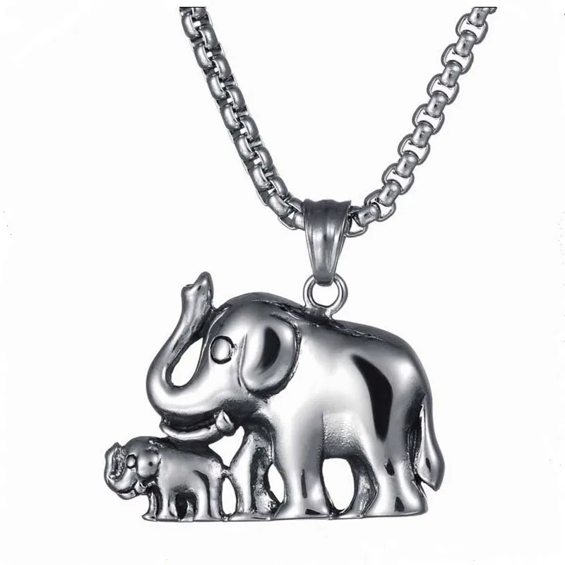 

Stainless Steel Elephant Pendant Necklace Trendy Men Charm Lucky Animal Pendant Necklace Animal Jewelry Gift